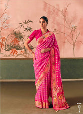 Kimora Sindhuri Premium Bindiya Bandhani Georgette Saree with Blouse SA-491